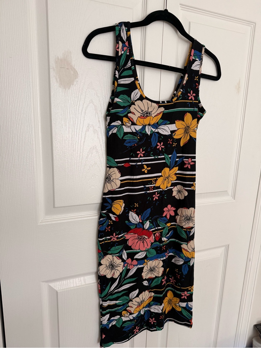 Derek Heart Black Floral Midi Dress with Multicolor Blooms